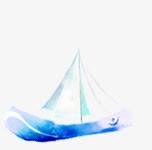手绘蓝色帆船旅游海报素材