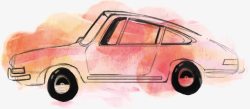 水彩粉色小轿车素材