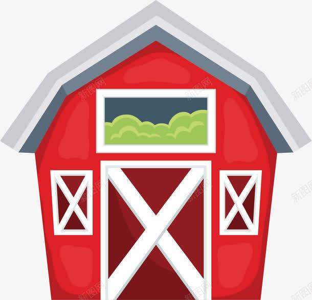红色房子png免抠素材_88icon https://88icon.com 小门 建筑 手绘 树木 白色窗户 相框 红色房子