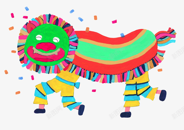 儿童手绘中国传统舞狮png免抠素材_88icon https://88icon.com 中国传统 儿童手绘 新年元素 舞狮 节日