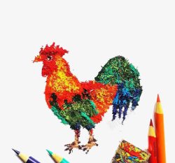创意铅笔屑画鸡素材