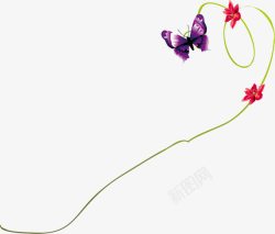 手绘紫色蝴蝶花朵素材