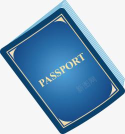蓝色护照手绘元素素材
