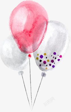 手绘水彩绘画白色粉色气球素材