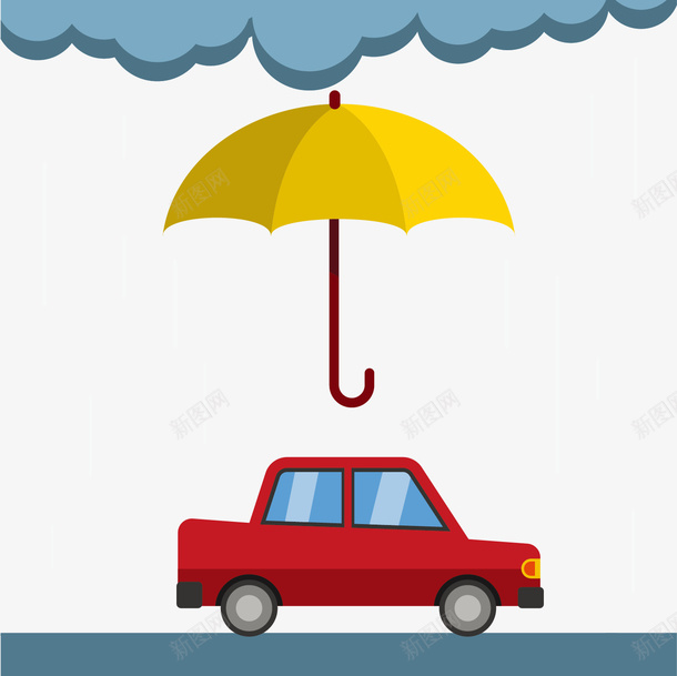 下雨天汽车和黄色的伞矢量图eps免抠素材_88icon https://88icon.com 伞 汽车 矢量图