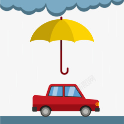 下雨天汽车和黄色的伞矢量图素材