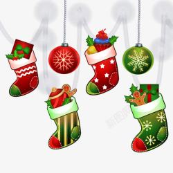 精美卡通圣诞袜与吊球素材