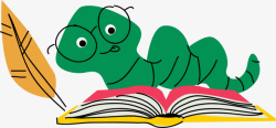 绿色可爱书虫书籍素材