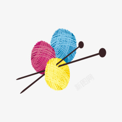 彩色的毛线团和毛线针矢量图素材