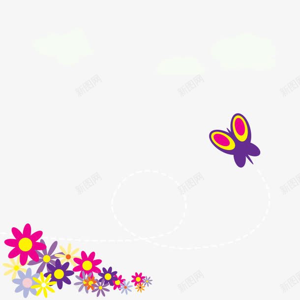 卡通彩色的花和小蝴蝶png免抠素材_88icon https://88icon.com 卡通彩色 彩色卡通 彩色蝴蝶 蝴蝶