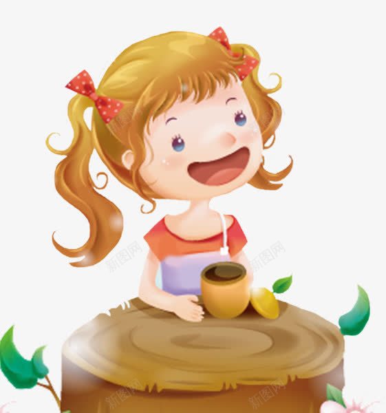 喝咖啡的女孩png免抠素材_88icon https://88icon.com 卡通 可爱 咖啡 女孩 插画 木桩 树叶 茶 蝴蝶结