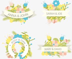 4款彩色婚礼花卉标签素材