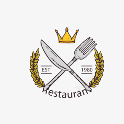 灰黄色餐叉和餐刀餐馆标签矢量图素材