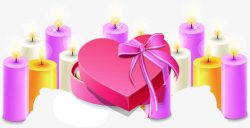 彩色节日卡通烛光浪漫爱心礼盒素材