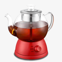 日式过滤烧水花茶壶红色单人玻璃茶壶高清图片