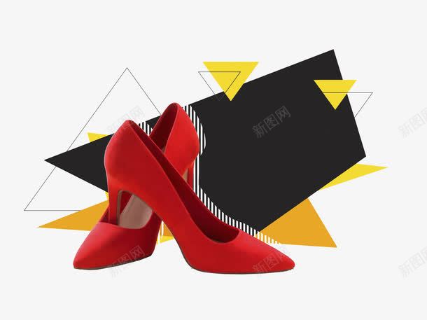 卡通红色高跟鞋促销标签png免抠素材_88icon https://88icon.com 三角 不规则图形 促销标签 红色的 高跟鞋 黑色