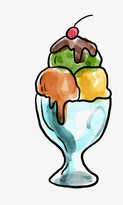 手绘巧克力水果冰淇淋矢量图素材