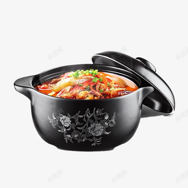 一锅美味的食物png免抠素材_88icon https://88icon.com 产品实物图 砂锅 美味 食物 黑色