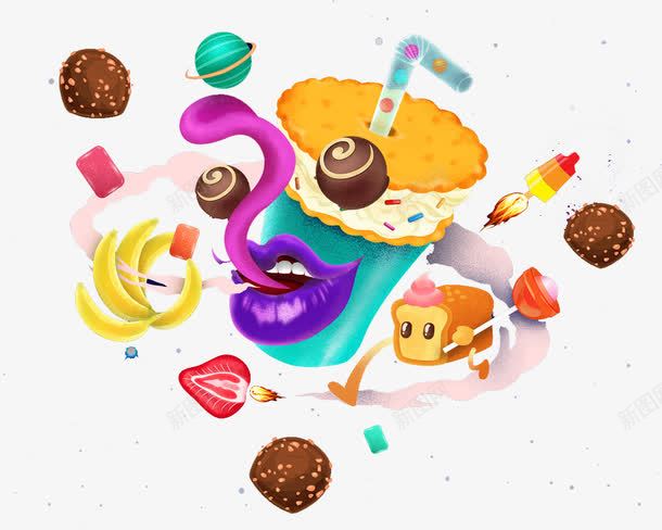 创意饮料广告png免抠素材_88icon https://88icon.com 创意饮料广告图 嘴唇 水果 饼干