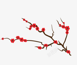 水彩红色梅花装饰图素材