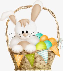 卡通在篮子里的小白兔和蛋素材