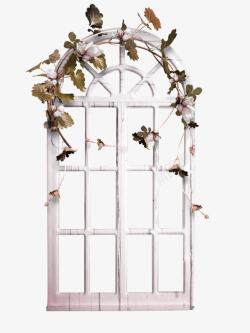 白色简约树藤窗口装饰图案素材