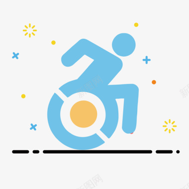 帮助推轮椅蓝色扁平化轮椅元素矢量图图标图标