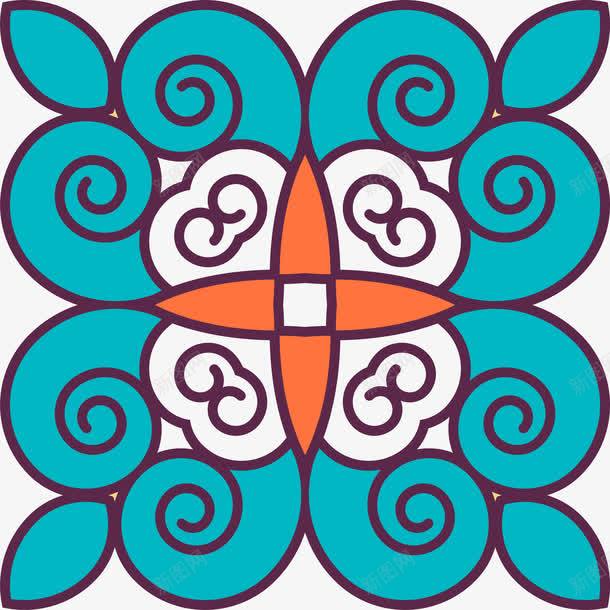 蓝色民族风花纹png免抠素材_88icon https://88icon.com 中国风 彩色 民族风 矢量图案 花纹 蓝色