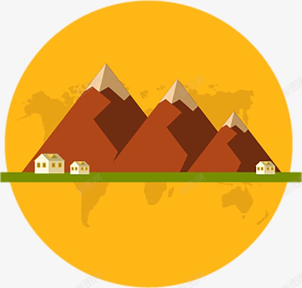 手绘黄色圆形山川图案png免抠素材_88icon https://88icon.com 手绘 黄色圆形