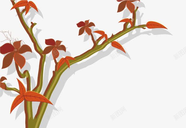 长红色的树叶的树枝png免抠素材_88icon https://88icon.com 中国风 卡通手绘 树枝 红叶