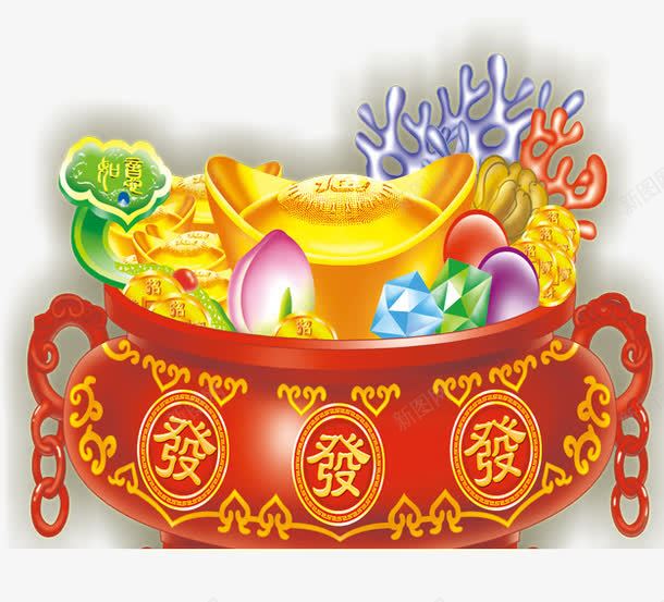 满载聚宝盆png免抠素材_88icon https://88icon.com 新年 红色 聚宝盆 金色