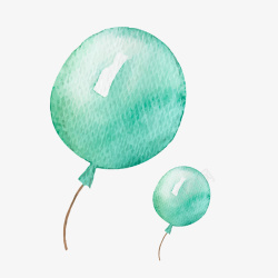 水彩绘生日蓝色气球素材