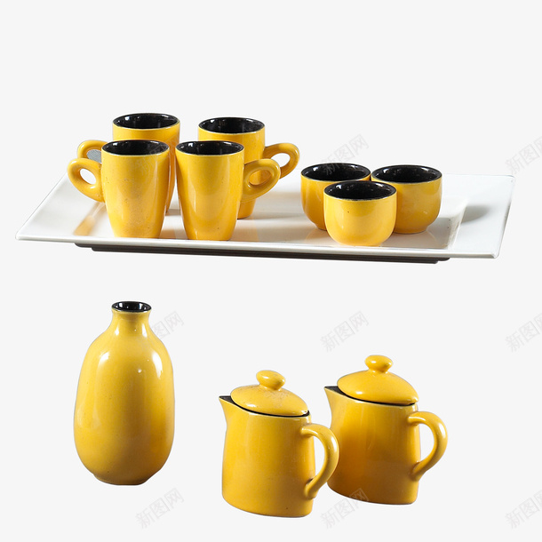 黄色陶瓷茶具png免抠素材_88icon https://88icon.com 套装 杯子 茶具 茶杯 陶瓷 黄色