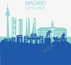 蓝色马德里城市缩影矢量图素材