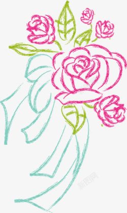 彩色手绘线条花朵素材