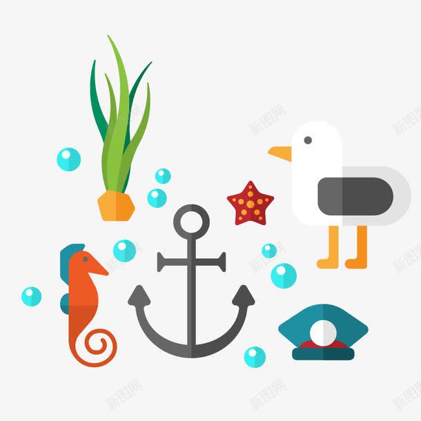 海洋动物集合png免抠素材_88icon https://88icon.com 动物 海洋 海草 海马 船锚