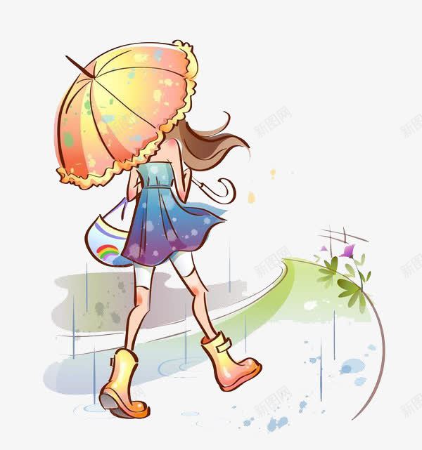 雨中的女孩png免抠素材_88icon https://88icon.com 女孩 花伞 雨中 靴子