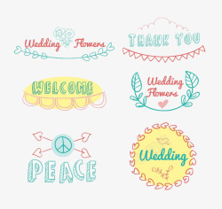 6款彩色手绘婚礼标签矢量图素材