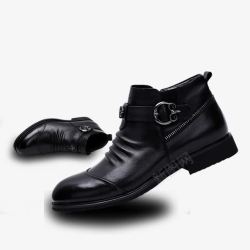 产品实物黑色皮鞋素材