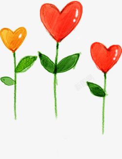 手绘红色爱心植物素材
