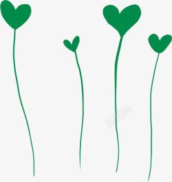 手绘绿色心形爱心植物素材