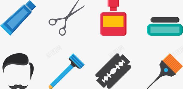 手绘多彩剪刀刮胡刀png免抠素材_88icon https://88icon.com 假发 刀片 刷子 多彩剪刀 手绘简单 蓝色刮胡刀