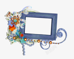 蓝色花朵边框装饰素材
