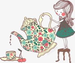 茶和女孩矢量图素材