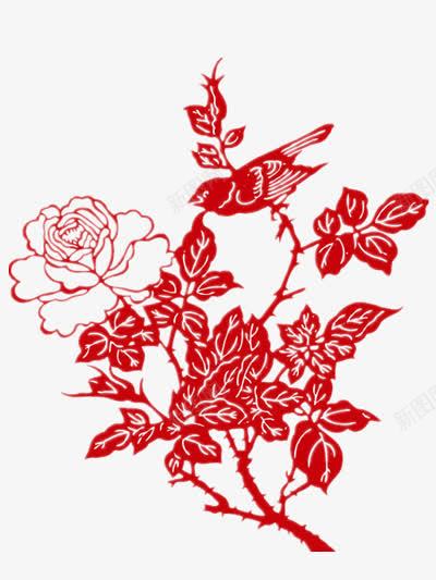 中国风牡丹花剪纸png免抠素材_88icon https://88icon.com 剪纸 红色 装饰