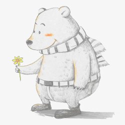 手绘可爱北极熊采花素材