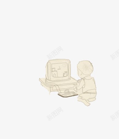 唯美卡通可爱手绘小人玩电脑png免抠素材_88icon https://88icon.com 卡通 可爱 唯美 小人 手绘 电脑