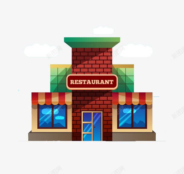 扁平化餐馆建筑png免抠素材_88icon https://88icon.com 建筑 房子 砖头 餐馆