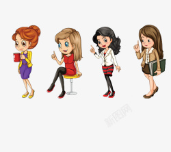 四个不同装扮的卡通商务女孩素材