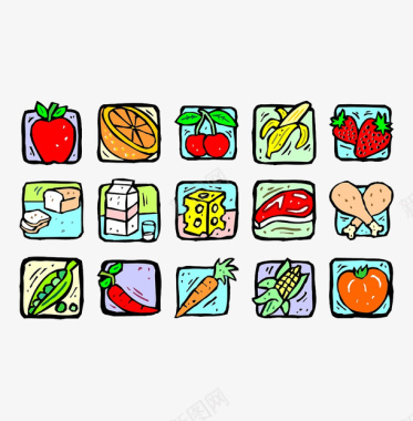 食物蔬菜水果方形图标锦集图标